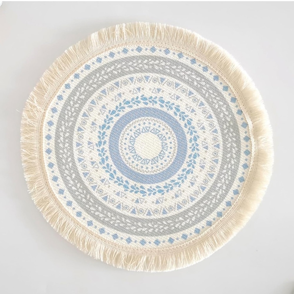 - Round boho placemats 9x9 washable cotton tea spot Mats ( 4 )